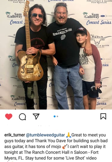Erik Turner of Warrant, my son, Jasper, and me before the Warrant concert.