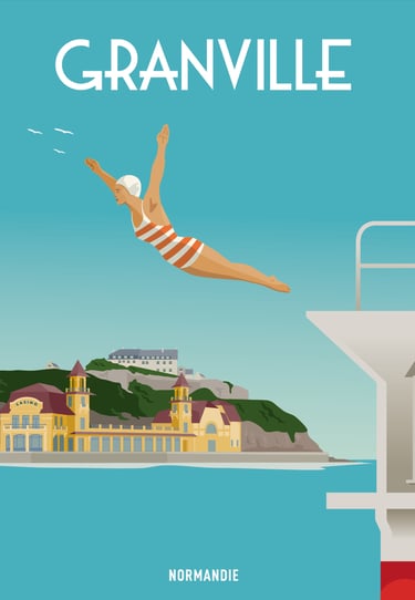 a poster of a woman diving in the water