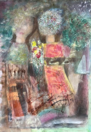 Soft Eyes — abstract acrylic painting with gentle colour transitions and figurative suggestion