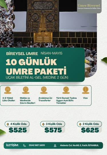 bireysel umre nisan mayıs paketi. bireysel umre otel, yemek, vize, ulaşım, sigorta hizmetleri