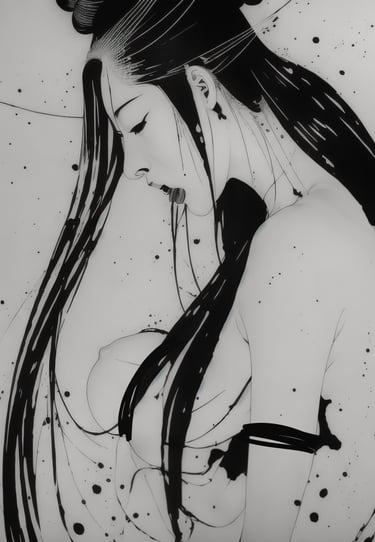 ink illustration a woman with long hair