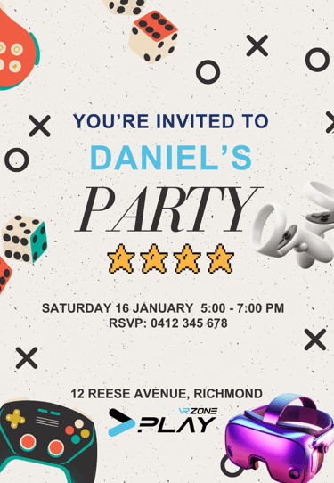 Gaming invitation sample for birthday for VR Zone Play
