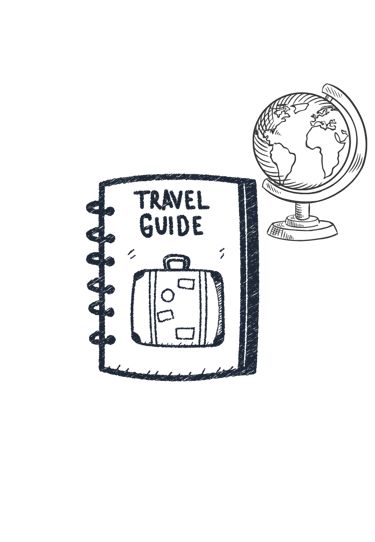 Grafik Travel Guide mit Globus