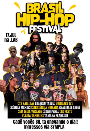 Cartaz oficial do Brasil Hip-Hop Festival 2026 com artistas históricos do rap nacional em Belo Horizonte