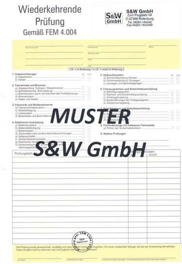 UVV Prüfprotokoll Gabelstapler nach FEM 4.004
