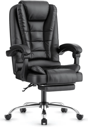 naspaluro Silla con Reposapiés, Reclinable Ergonómico de Altura Ajustable, Silla de Ordenador, Negro