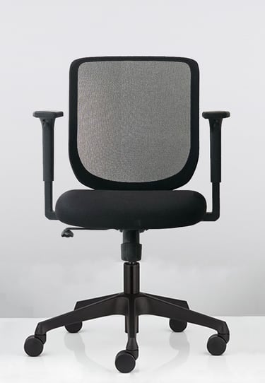 Sensit T127 office swivel chair with black mesh back and seat, front view