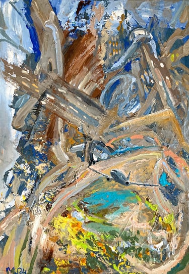 expressive painting showing escape from chaos of destruction 