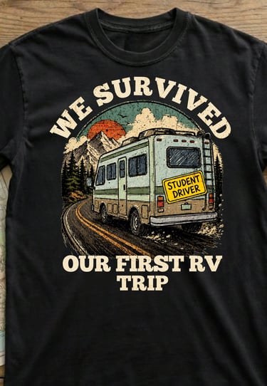 We Survived Our First RV Trip retro motorhome shirt — Horacio & Visconti