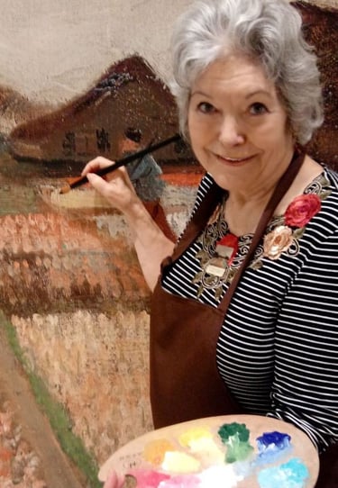Judy at Van Gogh museum exhibit having fun