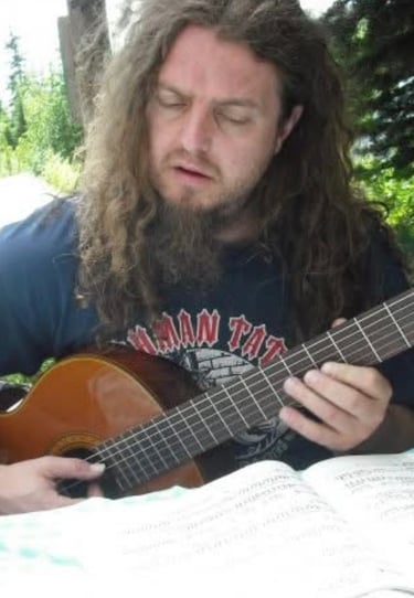 Working on a transcription while camping