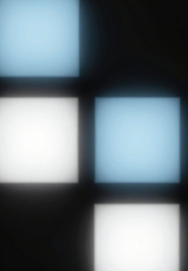 Abstract composition of photographic light panels in a dark room, minimalist tech aesthetic, highlighting #3D5A80 and #E0FBFC colors.