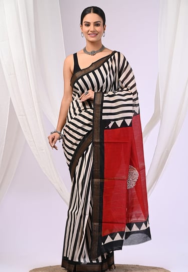 Premium Bagru print Maheshwari silk saree crafted with natural colors