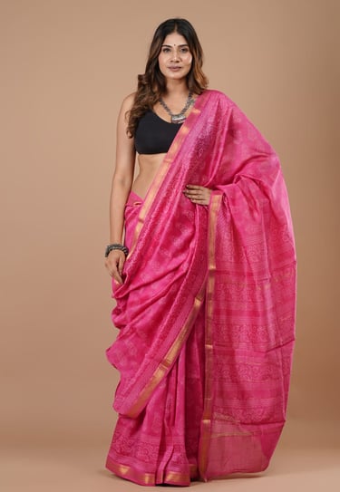 Premium discharge print Maheshwari silk saree with fine detailing