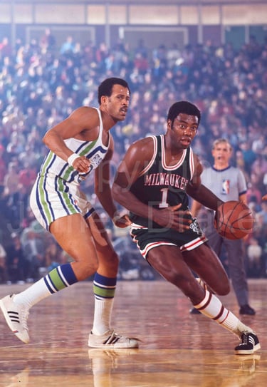 Oscar Robertson and Lou Hudson in 1970 by James Drake for Sports Illustrated