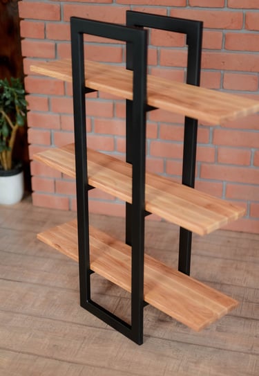 rusztikus, minőségi fém szerkezetű polc, keményfa berakással az Arton Steeltől