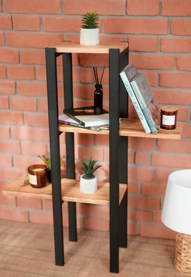 rusztikus, minőségi fém szerkezetű polc, keményfa berakással az Arton Steeltől