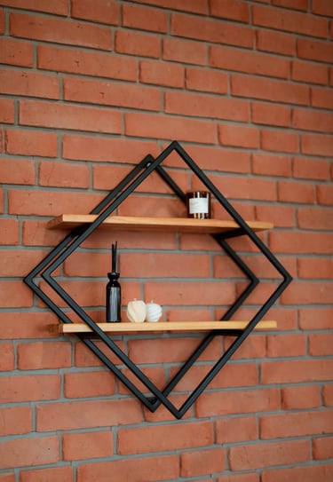 dekorartiv,minőségi fém szerkezetű polc, keményfa berakással az Arton Steeltől