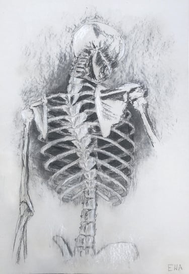 a skeleton drawing fading away