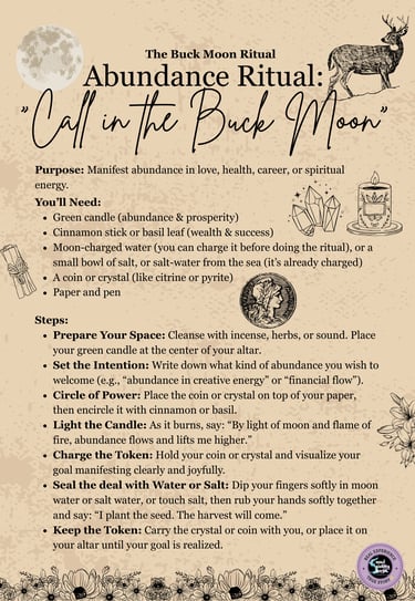The Buck Moon Ritual Abundance Ritual Soul Sisters Tarot