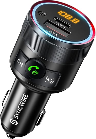 Syncwire Bluetooth 5.3 FM Transmitter for Car, 38W PD&QC3.0 Dual USB Charging Bluetooth Car Adapter