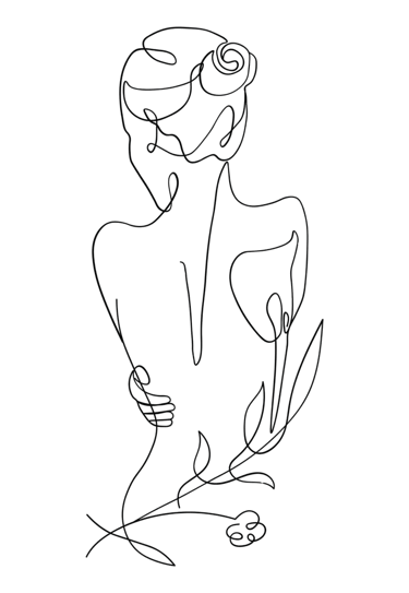 a woman in a black and white drawing of a woman