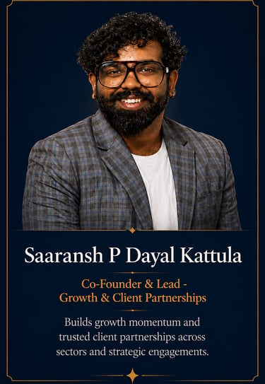 Professional headshot of Saaransh P Dayal Kattula, Co-Founder and Lead of Growth and Client Partnerships.