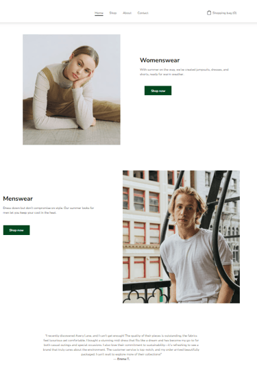 A retail website displaying trendy womenswear and menswear collections for the summer season.