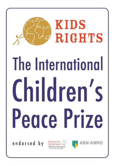a sign that says, the international peace prize is for children