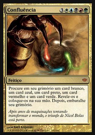 Confluência Magic the Gathering card featuring a clawed hand manipulating multicolored mana orbs.