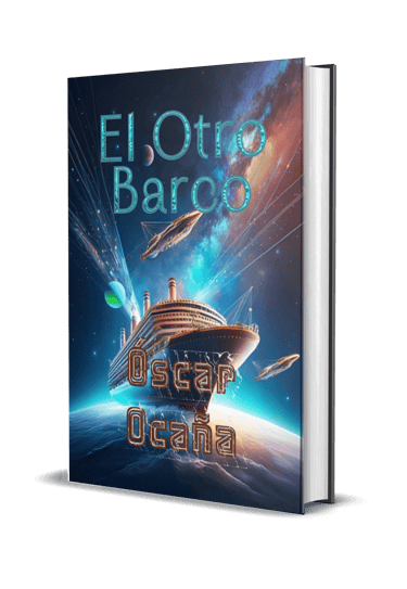 Portada en 3d de la novela de Ciencia Ficción 'El Otro Barco' de Óscar Ocaña Parrón. Barco gigante sobre un planeta