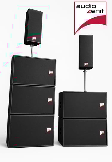 a pair of speakers with a red ribbon around the bottom