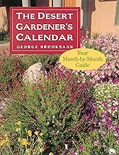The Desert Gardener's Calendar book cover featuring George Brookbank's guide with vibrant desert flowers.