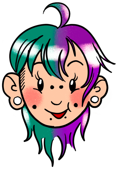 A cartoon drawing of Aly’s face