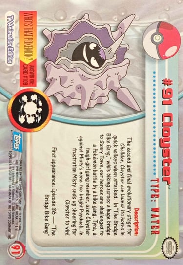 91 Cloyster Topps Pokémon series 2 US back