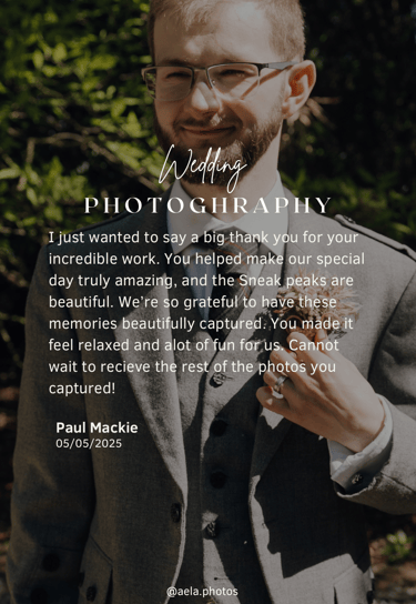 a groom in a suit and glasses with a quote about photography