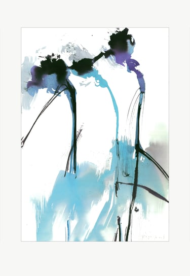 Watercolor art was created in the artist's Yuge Kurt studio. One-of-a-kind Artwork. Blue flowers