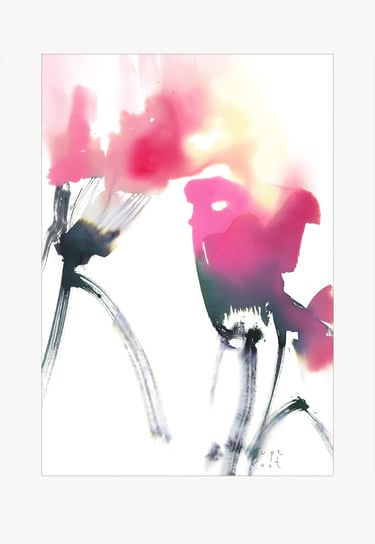 Watercolor art was created in the artist's Yuge Kurt studio. One-of-a-kind Artwork. Red flowers