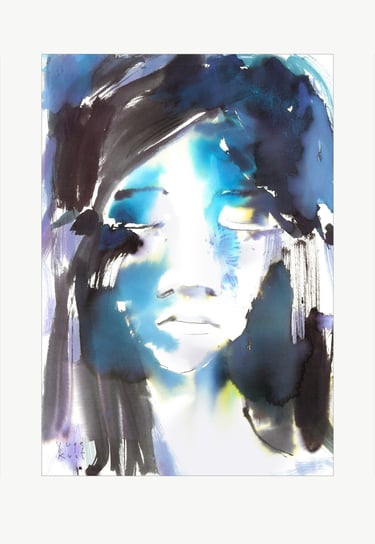 Watercolor art was created in the artist's Yuge Kurt studio. One-of-a-kind Artwork. Blue meditation