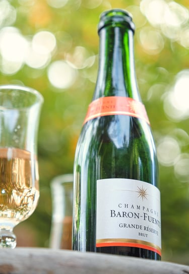 a bottle of champagne and a glass of champagne