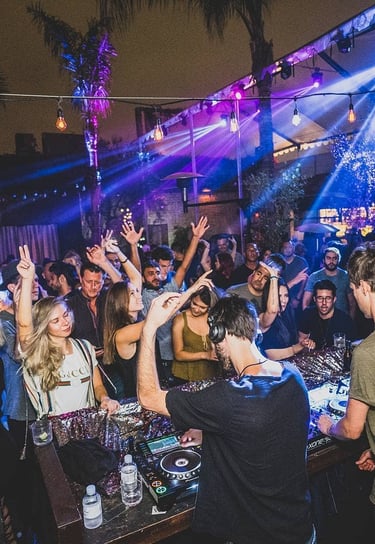 DJ Set and Crowd At Outdoor Nightclub