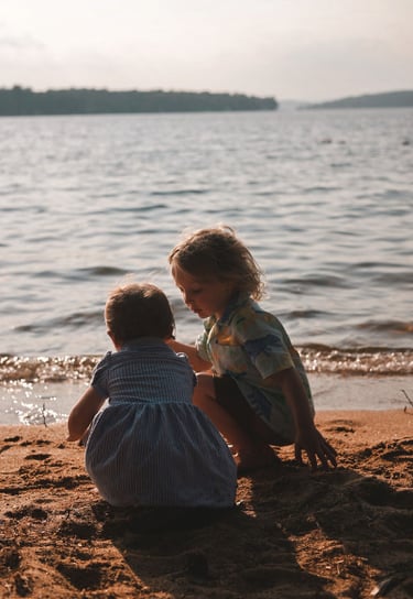 children playing, beach, sand, water