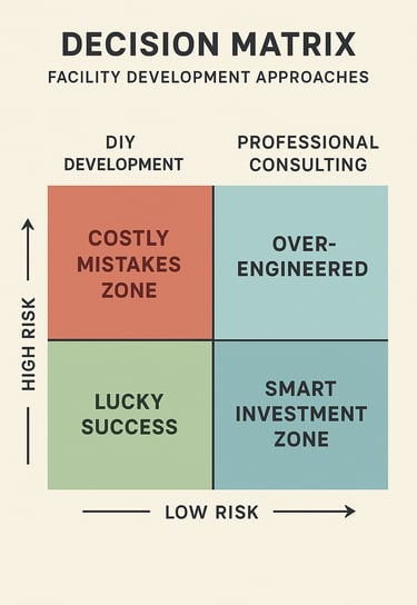 Spa consultant decision matrix comparing DIY development risks versus professional consulting ROI