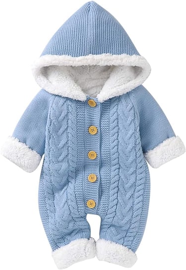 Baby romper with knitted shell and fleece lining, color blue