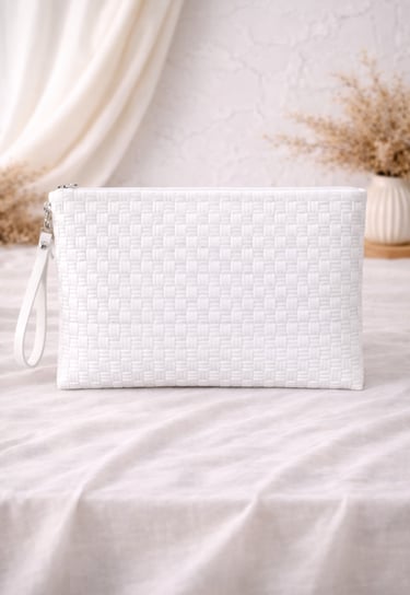 Solid white woven plastic clutch bag handmade eco friendly fashion