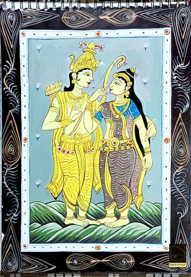 pattachitra art of scenes from hindu scripture ramayana in lord rama standing with his consort sita