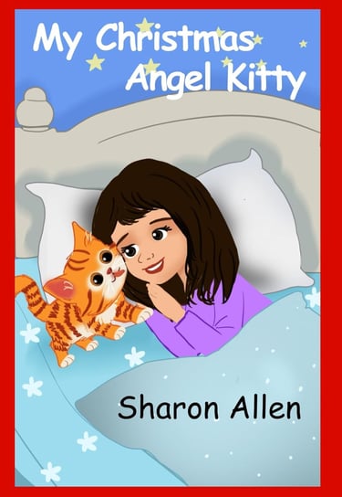 cute cartoon girl in a purple shirt is holding a kitten