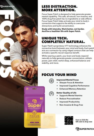 Super Patch Focus lifestyle photo – woman concentrating with mental clarity patch