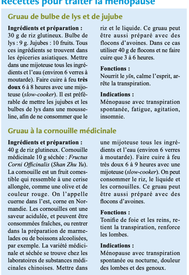 recettes diététique chinoise pour ménopause