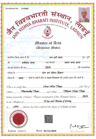 certificate for advanced meditation teacher